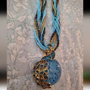 New Beautiful blue peacock necklace.  Other colors available!